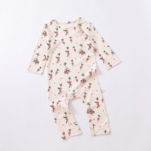 Kids Baby Unisex Spring Autumn Cute Casual Cotton Sea Buckthorn Chestnut Small Hedgehog Pattern Round Neck Jumpsuits