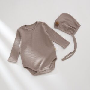 Kids Baby Unisex Spring Cute Casual Cotton Solid Color Hat Round Neck Romper