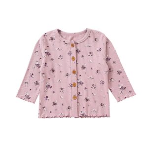 Kids Baby Girls Spring Autumn Casual Cute Cotton Tiny Flower Button Cardigan Round Neck Jacket