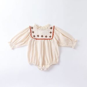 Kids Baby Unisex Spring Autumn Fashion Cute Embroidered Small Flower Jumpsuits Romper