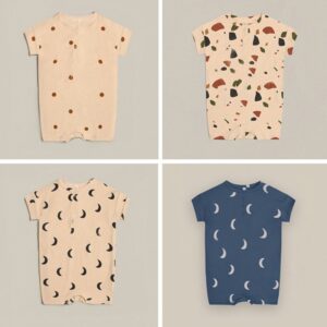 Kids Baby Girls Boys Summer Cute Cotton Color Matching Moon Pattern Snap Button Romper