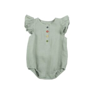 Kids Baby Girls Boys Summer Cute Solid Color Color Buttons Round Neck Romper