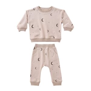 Kids Baby Girls Boys Autumn Winter Cute Cotton Moon Dinosaur Floral Pattern Round Neck Two-Piece Set