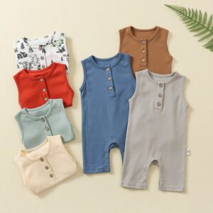 Toddlers Newborn Baby Fashion Boys Girls Casual Sleeveless Solid Color Button Romper