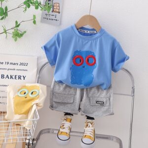Toddlers Newborn Baby Fashion Boys Short Sleeve Cartoon Owl Print T-Shirt And Shorts 2pcs Casual Set
