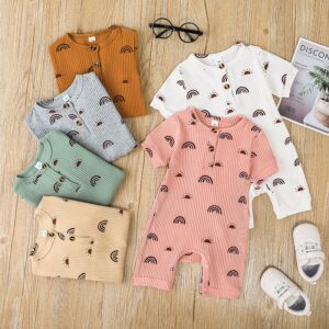 Toddlers Newborn Baby Fashion Girls Boys Casual Basic Short Sleeve Rainbow Print Romper