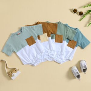Toddlers Newborn Baby Fashion Boys Casual Basic Solid Color Patchwork Short Sleeve Bodysuit