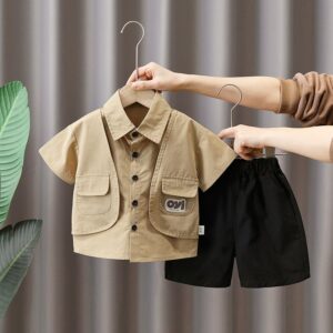 Toddlers Newborn Baby Fashion Boys Casual Short Sleeve Pocket Lapel Shirt And Shorts 2pcs Set