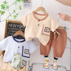 Toddlers Newborn Baby Fashion Boys Casual Short Sleeve Pocket T-Shirt And Shorts 2pcs Set