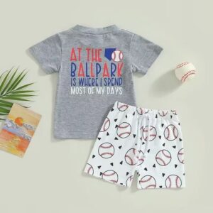 Toddlers Newborn Baby Fashion Boys Casual Basic Short Sleeve Baseball Print T-Shirt And Shorts 2pcs Set