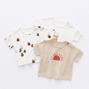Toddlers Newborn Baby Fashion Girls Boys Casual Basic Short Sleeve Sun Stripes Print T-Shirt