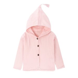 Toddlers Newborn Baby Fashion Boys Girls Casual Basic Long Sleeve Solid Color Button Hooded Cardigan