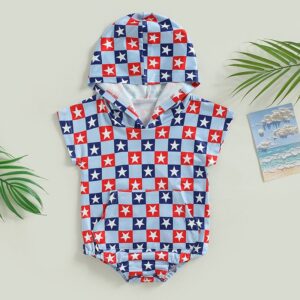 Toddlers Newborn Baby Fashion Independence Day Flag Girls Boys Short Sleeve Print Hooded Bodysuit