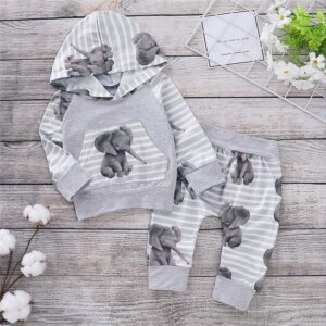 Comfortable Elephant Pattern Sports Hoodies And Striped Pants Set
