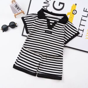 Children Kids Baby Fashion Boys Short Sleeve Stripe Print Polo T-Shirt And Shorts 2pcs Set