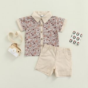 Toddlers Newborn Baby Fashion Boys Short Sleeve Floral Print Shirt And Shorts 2pcs Set