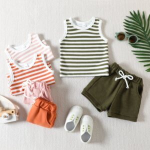 Toddlers Newborn Baby Fashion Boys Girls Stripe Vest And Shorts 2pcs Set