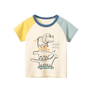 Children Kids Baby Fashion Boys Basic Short Sleeve Cartoon Dinosaur Print T-Shirt