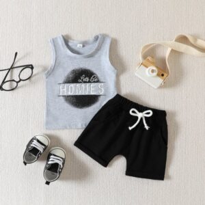 Toddlers Newborn Baby Fashion Boys Sleeveless Letter Homies Print Vest And Shorts 2pcs Set