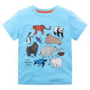 Children Kids Baby Fashion Boys Short Sleeve Round Neck Cartoon Animal Print T-Shirt