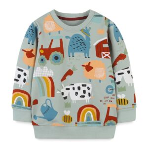 Children Kids Baby Fashion Boys Long Sleeve Cartoon Animal Print Round Neck Pullover Sweatshirt