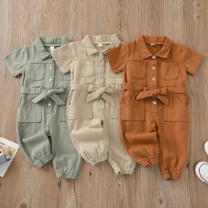 Children Kids Baby Fashion Short Sleeve Solid Color Romper