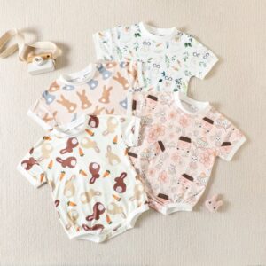 Toddlers Newborn Baby Fashion Girls Short Sleeve Cartoon Bunny Print Bodysuit