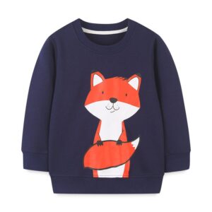 Children Kids Baby Fashion Boys Long Sleeve Cartoon Fox Print Round Neck Pullover Sweatshirt