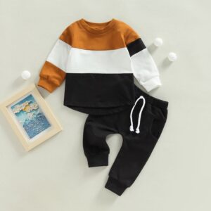 Toddlers Newborn Baby Fashion Boys Long Sleeve Color-Blocking Sweatshirt And Pants 2pcs Set