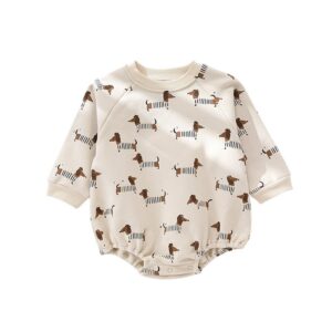 Toddlers Newborn Baby Fashion Girls Boys Basic Long Sleeve Dog Moom Print Bodysuit