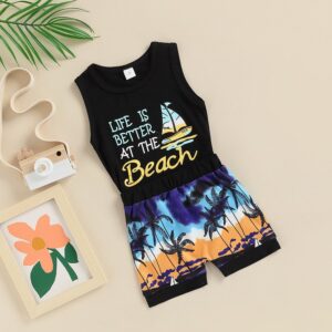 Toddlers Newborn Baby Fashion Boys Letter Print Sleeveless Top And Shorts 2pcs Vacation Set