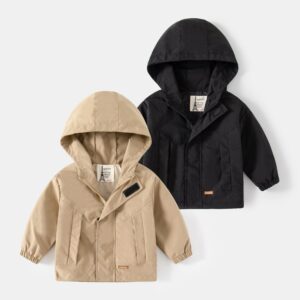 Children Kids Baby Fashion Boys Long Sleevesolid Color Hooded Coat