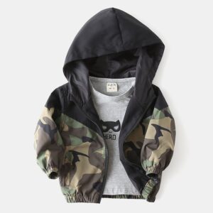 Children Kids Baby Fashion Boys Long Sleeve Camouflage Color Matching Hooded Coat