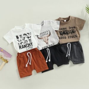 Toddlers Newborn Baby Fashion Boys Letter Print Short Sleeve Top And Shorts 2pcs Set