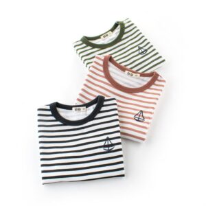 Children Kids Baby Fashion Boys Short Sleeve Stripe Print Basic T-Shirt