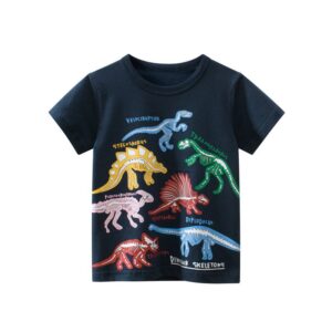Children Kids Baby Fashion Boys Short Sleeve Cartoon Dinosaur Print Basic Round Neck T-Shirt