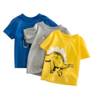 Children Kids Baby Fashion Boys Short Sleeve Cartoon Dinosaur Print Basic Round Neck T-Shirt