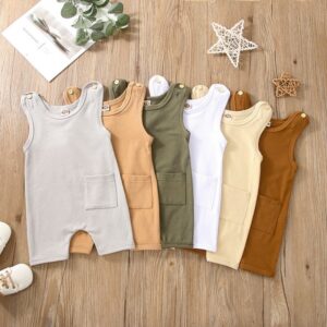 Toddlers Newborn Baby Fashion Boys Girls Solid Color Sleeveless Pocket Romper