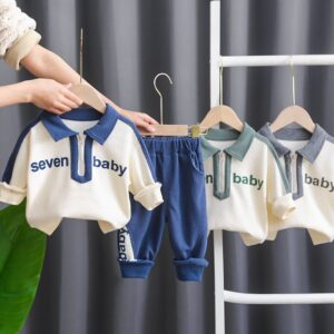 Toddlers Newborn Baby Fashion Boys Long Sleeve Letter Print Lapel Top And Pants 2pcs Set