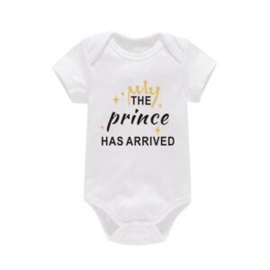 Toddlers Newborn Baby Fashion Boys Short Sleeve The Prince Has Arrived Letter Print Basic Bodysuit