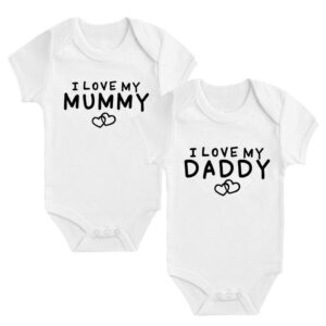 Toddlers Newborn Baby Fashion Boys Girls Short Sleeve I Love My Daddy Mummy Letter Print Basic Bodysuit