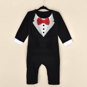 Toddlers Newborn Baby Fashion Boys Long Sleeve Gentleman Print Jumpsuit