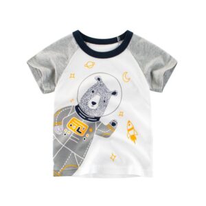 Children Kids Toddlers Fashion Boys Cartoon Bear Print Patchwork Short Sleeve T-Shirt