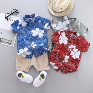 Toddlers Newborn Baby Boys Short Sleeve Floral Print Shirt And Shorts 2pcs Set