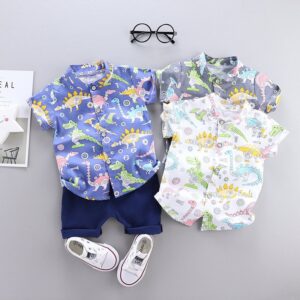 Toddlers Newborn Baby Boys Short Sleeve Dinosaur Print Shirt And Shorts 2pcs Set