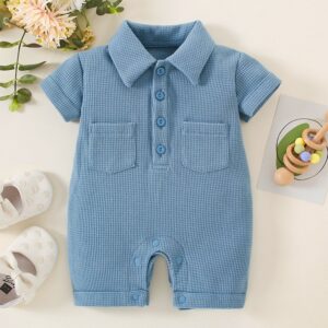 Toddlers Newborn Baby Boys Short Sleevel Solid Color Romper