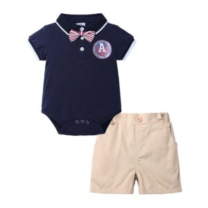 Toddlers Newborn Baby Boys Short-Sleeved Polo Lapel Bodysuit And Shorts 2pcs Set
