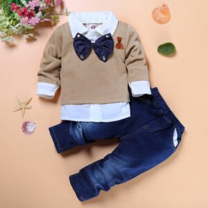 Children Kids Toddlers Boys Patchwork Long Sleeve Shirt And Pants Set