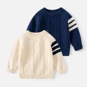Children Kids Toddlers Boys Long-Sleeved Stripe Round Neck Sweater