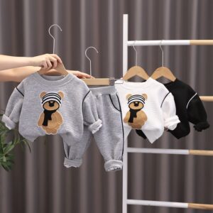 Toddlers Newborn Baby Boys Bear Long Sleeve Sweatshirt And Pants 2pcs Set